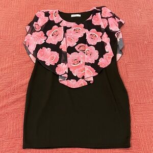 Floral size 14 women’s  Black and Pink Midi Dress sleeveless with flowy top
